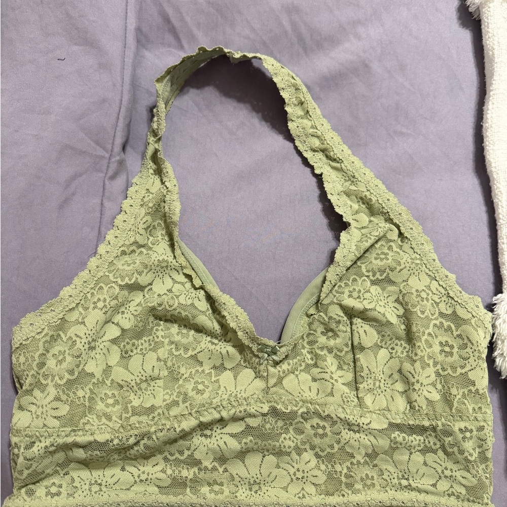 PINK Victoria's Secret Lace Halter Bralette in Light Green